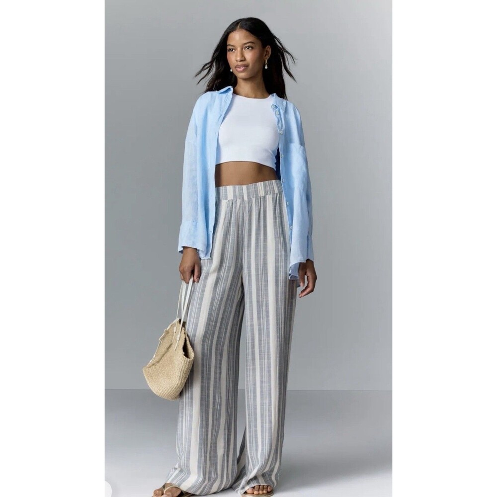 Splendid Raegen  Blue And White Wide Leg Stripe Pants Pull On Size XS